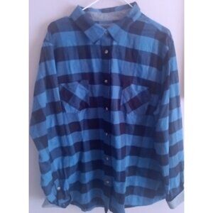 CQR Womens 2XL Blue Plaid  Long Sleeve Shirt Flip Cuff